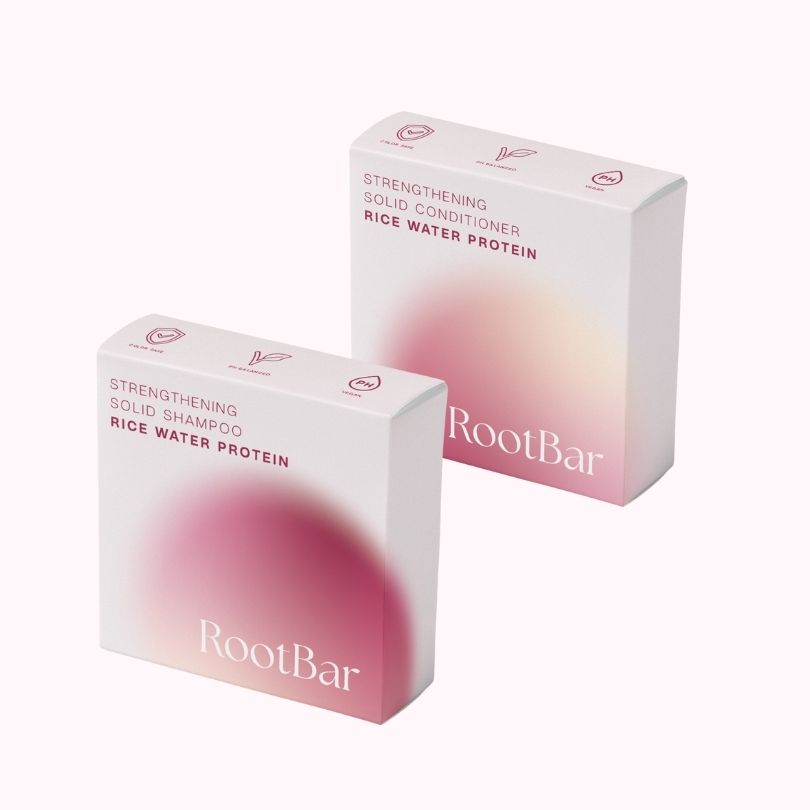 RootBar – סט שמפו וקונדישינר מוצק מחלבון אורז לחיזוק, הזנה וברק טבעי לשיער